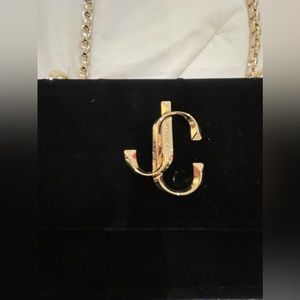 Jimmy Choo velvet clutch with extra long gold chain